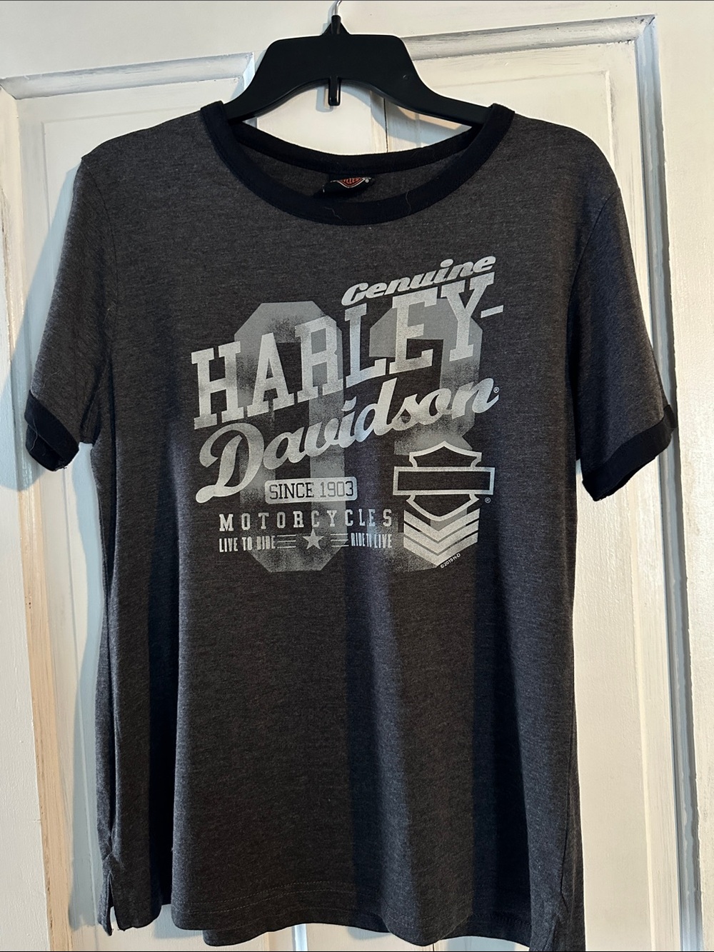 Harley-Davidson Dark Gray Ringer Logo Tee with Black Trim